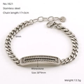 Bracelet gourmette en acier argenté avec incrustation de strass noirs et chaîne réglable - Style de Plaque en Pavé de Strass Noirs (ZYS1821)
