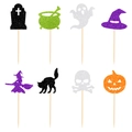 Set of 8 glitter Halloween cake toppers including pumpkin ghost and witch hat designs - 8 Pcs Small Cupcake Toppers
