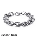 Detail view of 200x11mm silver O-link stainless steel chain bracelet for men on white background - Steel / 200x11mm (KB126617-Z)
