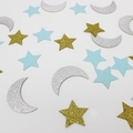 Mix of gold and silver glitter stars and moons with blue confetti for party decor - Silver Moon and Gold Blue Star