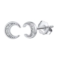 Elegant S925 sterling silver crescent moon stud earrings with zircon stones - Silver Moon Style (APE29-P)