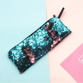 Mermaid flip sequin pencil case in green and purple with zipper and wrist strap - Blue + Light Pink