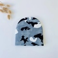 Detailed knit texture of a blue camouflage dinosaur pattern baby winter beanie hat - Blue Camouflage (5061509487928)