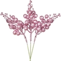 Pink glitter decorative berry stems for Christmas tree arrangements and floral decor - 15 Heads Berry Stem / Pink