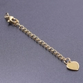 Golden 5cm necklace extender chain featuring a lobster clasp and a heart shaped charm - S1658 Smooth Heart Tag With Clasp / Gold
