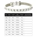 Collar de cuero blanco con diamantes para perros y gatos con tabla de tallas detallada - Blanco