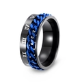 Men's spinner ring featuring roman numerals and blue chain inlay on black stainless steel - Black Ring + Blue Chain