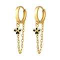 S925 silver needle vintage gold earrings with black cat paw charms and delicate chains - Paw