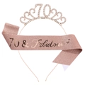 Rose gold 70th birthday set with 70 & Fabulous sash and crystal crown tiara - One Size / 70th (Glitter) / Rose Gold