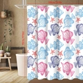 Detail view of 180cm square shower curtain with blue and red marine fish patterns - 90*180cm / Sky Blue