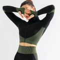 Completo yoga due pezzi nero e verde neon con top a cerniera e leggings a vita alta - S / Set Verde Chiaro a Maniche Lunghe