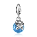 Silver butterfly charm with blue faceted crystal bead for DIY bracelets and necklaces - Butterfly Blue Sphere