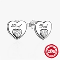 925 sterling silver heart stud earrings with Dad engraving and clear zircon stone - Dad-Clear Heart Stone