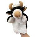 Marionnette à main vache en peluche noir et blanc avec cornes pour jeux de rôle - Taureau à Grandes Cornes