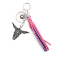 Bohemian bull head keychain with turquoise stone and pink-blue suede tassel detail - Rose Blue