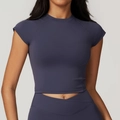 Ensemble de yoga bleu marine pour femme avec haut court et legging moulant - S / Gris Bleu