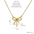 Dimensiones detalladas del collar de lazo y perla chapado en oro 18k con longitud de cadena - Estilo de Lazo Dorado (ZN1136G)