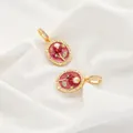 Vintage oval pendant with hand-painted oil painting flowers and natural pearl accents - Style 9 Red Enamel Flower Oval Pendant