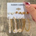 6-piece set of gold metal hoop and stud earrings with heart, butterfly, and pearl designs - Gold 6-Pair Set - Heart Ball Pearl