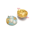 Gold-plated stainless steel blue floral round pendant with rhinestones and 27mm size mark - Oval Flower / 26*27mm / Blue Gradient