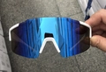 Athletic cycling sunglasses with white frame and blue mirrored lenses for outdoor sports - White Frame Ice Blue