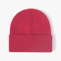 Classic red ribbed knit beanie hat with wide folded brim for men and women - One Size / Red