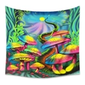 Dettaglio della stampa a funghi neon su un arazzo da parete bohémien psichedelico - Funghi Luminosi Multicolore (ZJ515-3) / 73X95CM