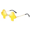 Stylish mushroom shaped rimless sunglasses with yellow lenses and golden metal frames - Neon Yellow