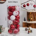 Set van 24 rood-witte kerstballen van 6cm met sneeuwvlokpatronen in een koker - Rood