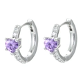 Minimalist silver heart hoop earrings featuring purple zircon stones and small clear crystals - Silver - Purple Zirconia