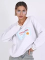 Detailansicht hellgraues Sweatshirt mit hochwertigem russischem Grafikdruck Motiv - S / Dünner Stil / Grauweiß
