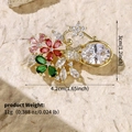 Elegant gold zircon brooch with colorful flower gems and oval stone, size 4.2cm x 3cm - Gold Oval Multicolored Flower (BRS-J416GCAI)