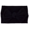 Soft black nylon baby headband with a large textured jacquard bow for infants - Black