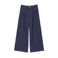 Pantaloni da donna a gamba larga in denim blu scuro a vita alta con cuciture - XS / Pantaloni Singoli / Blu scuro