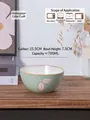 Light green ceramic salad bowl 700ml with white leaf relief and kiln transformation glaze - Green Hibiscus