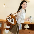 Cute raccoon plush backpack with soft striped tail and adjustable brown straps - Medium Shoulder Bag Style