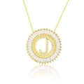 Golden round pendant necklace with letter J and sparkling zircon inlay detail - Gold Letter-J