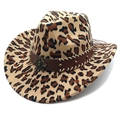 Cappello da cowboy leopardato classico con fascia in pelle e distintivo a stella - M (56-58cm) / Parte Superiore Fedora Stampa Leopardata