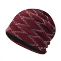 Detail of burgundy knit beanie with rhinestone wavy pattern and warm fleece lining - Adjustable / Checkerboard Rhinestone Wine Red