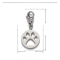 Detail showing dimensions of stainless steel paw print pendant with lobster clasp - Hollow Paw / Silver