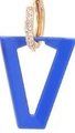 Golden hoop earrings with V-shaped blue enamel charm and sparkling rhinestones - Gold-Blue