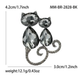 Silberne Katzenbrosche mit grauen Kristallen und Strass für Damen, Höhe 4,2 cm - Silber Schwarz