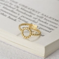 Retro 14K gold plated adjustable bead chain open ring with a circular motif - Adjustable Open / Gold Bead Circle (R430) / Gold