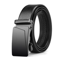 Men's black lychee pattern leather belt with minimalist matte black automatic buckle - Style 2 (Black Buckle) / 115cm