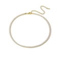 Classic 18K gold plated copper tennis necklace with colorful cubic zirconia and drop charm - Gold/White Zirconia