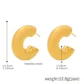 Pendientes de aro en forma de C de acero inoxidable chapado en oro de 18K para mujer - Tubo Grueso Hueco (3,1 cm) / Dorado
