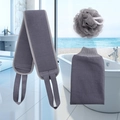 Three-piece exfoliating bath set in dark grey purple with back scrubber and sponge - Gray