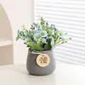 Artificial blue daisies in grey textured ceramic pot with Home Sweet Home tag - Daisy Blue Flower - Artificial Flower In Gray Pot
