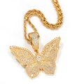 Collana con ciondolo a farfalla dorata con cristalli trasparenti scintillanti stile hip hop - Oro