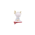 Close-up of Christmas pet hair clip with red base, white plush ball and golden reindeer antlers - Transparent Snowflake Reindeer Hat